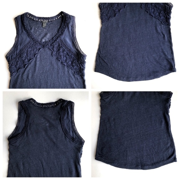 J. Crew Lace Trim Linen Tank Top - Picture 4 of 7